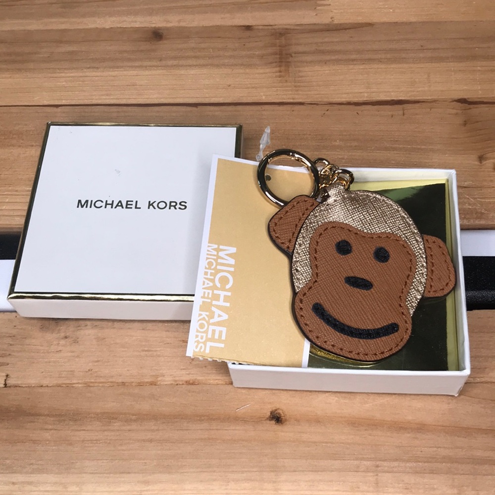 Michael Kors Monkey Business Leather Monkey Face with Gold Hardware Key Fob🍌